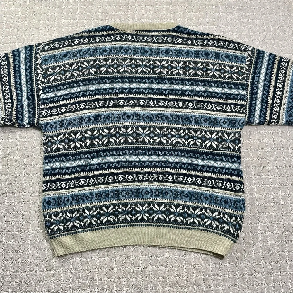 Vintage 90s Colorful Blue‎ Crossings Knit Size XL Geometric Abstract Sweater
